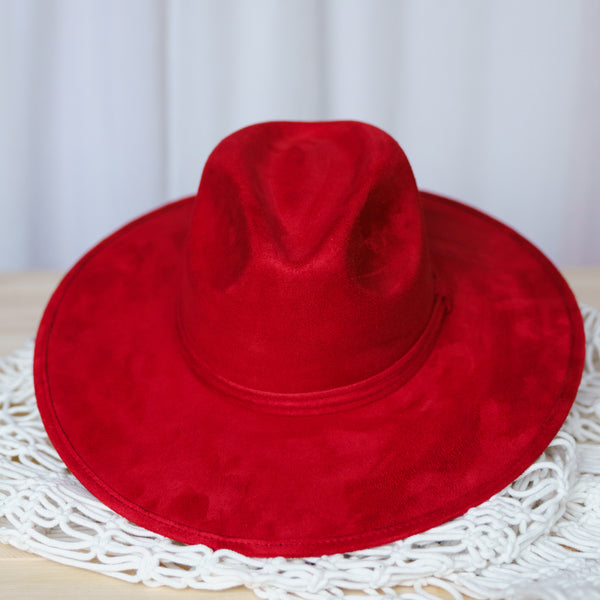 Red wide brim fedora hat deals